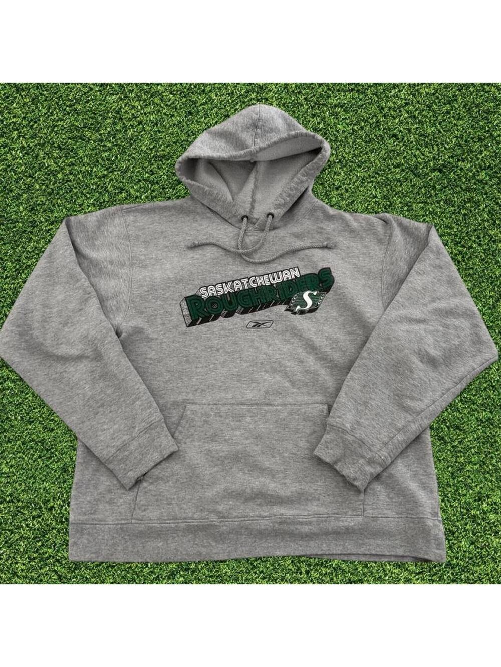 Vintage CFL Reebok Saskatchewan Roughriders Grey Puff Print Hoodie XL